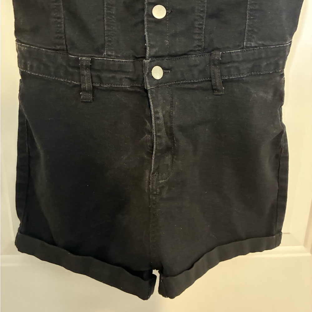 NWOT! SHEIN Black Short Sleeve Denim Romper - Picture 5 of 8